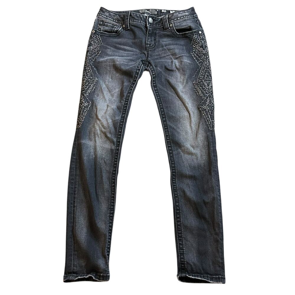 Miss Me Jeans Signature Skinny Womens 28 Black Low Rise Embellished Pockets